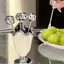 6Pcs Stainless Steel Fruit Forks Set Light Luxury Ceramic Jar Dessert Forks with Holder Home Decoration Tableware Organizer
