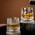 New Whiskey Glasses Rotating Whisky Glass with Glass Base 360 Rotate Degrees Crystal Rum Glass for Cocktail Party Drinking