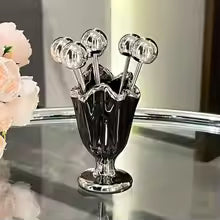 6Pcs Stainless Steel Fruit Forks Set Light Luxury Ceramic Jar Dessert Forks with Holder Home Decoration Tableware Organizer