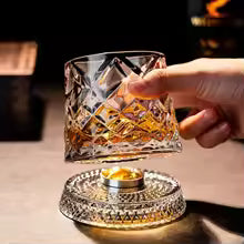New Whiskey Glasses Rotating Whisky Glass with Glass Base 360 Rotate Degrees Crystal Rum Glass for Cocktail Party Drinking