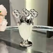 6Pcs Stainless Steel Fruit Forks Set Light Luxury Ceramic Jar Dessert Forks with Holder Home Decoration Tableware Organizer