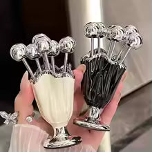 6Pcs Stainless Steel Fruit Forks Set Light Luxury Ceramic Jar Dessert Forks with Holder Home Decoration Tableware Organizer