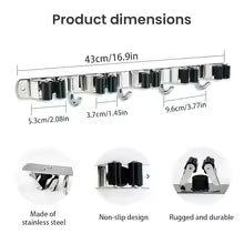 4-Hook Adhesive Broom Mop Organizer Stainless Steel Wall-Mounted Non-Slip Rack Storage Solution for Home Kitchen Garden Laundry