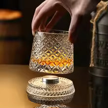 New Whiskey Glasses Rotating Whisky Glass with Glass Base 360 Rotate Degrees Crystal Rum Glass for Cocktail Party Drinking