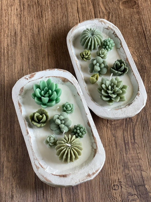 Arizona Dream Cactus Garden Candle — Sculptural Soy Wax in Carved Wood