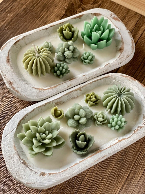 Arizona Dream Cactus Garden Candle — Sculptural Soy Wax in Carved Wood