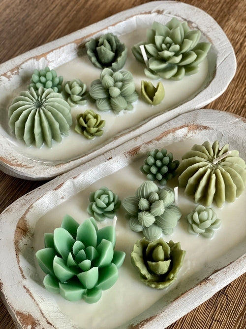 Arizona Dream Cactus Garden Candle — Sculptural Soy Wax in Carved Wood